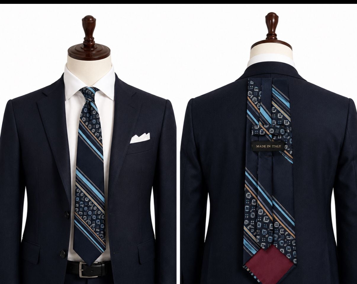 Vintage Blue Silk Jacquard Tie Made In Italy